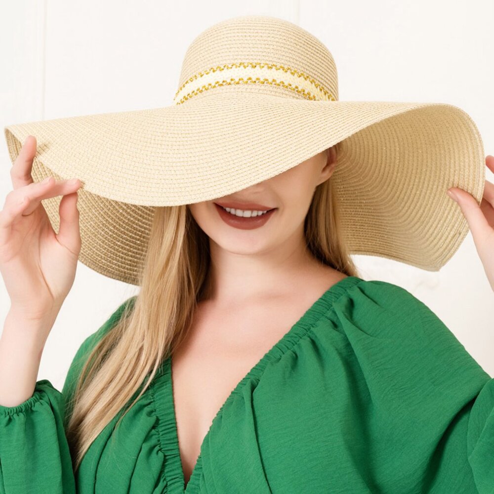 Straw Oversized Brim Sun Hat with sequined trim